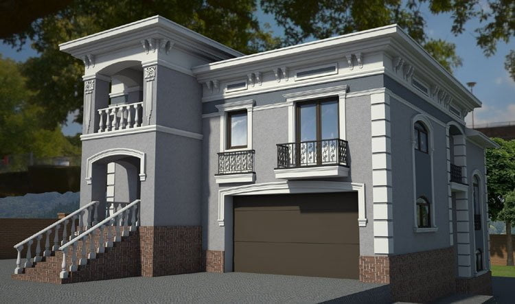 Отделка фасадов домов короедом. Современный коттедж, усадьба | SketchUp, Скетч Ап работы, модели