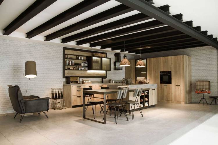 Металлические балки на потолке кухни в стиле лофт: фото, дизайн, описание