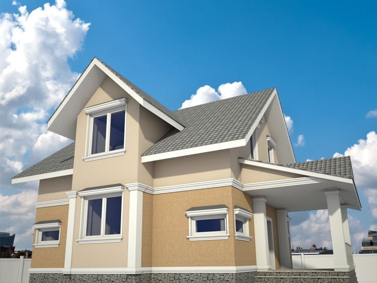 Бежевые цвета фасада дома с серой крышей: цвет фасада дома, цветовая гамма, палитра, сочетание - комбинация с крышей, цоколем, окнами, декором, фото подбор