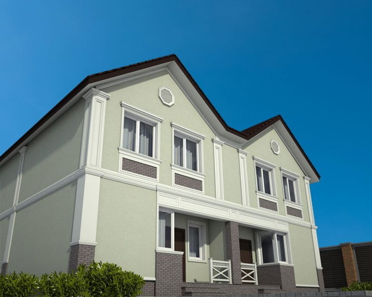 Зеленый цвет на фасаде дома с коричневой крышей: цвет фасада дома, цветовая гамма, палитра, сочетание - сочетание с крышей, цоколем, окнами, декором, подборка фото
