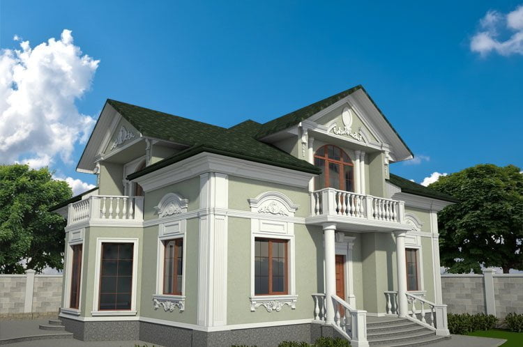 Цвета фасада дома с зеленой крышей: цвет фасада дома, цветовая гамма, палитра, сочетание - комбинация с крышей, цоколем, окнами, декором, фото подбор