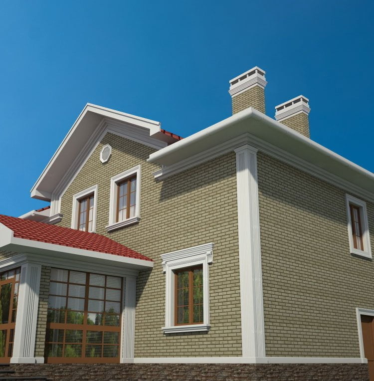 Облицовочная плитка под дом с красной крышей: цвет фасада, цветовая гамма, палитра, сочетание, комбинация, фото подбор