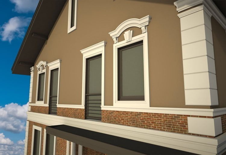 Насыщенный коричневый цвет фасада в сочетании с облицовочной плиткой и светлым декором: Программа подобрать цвет фасада дома