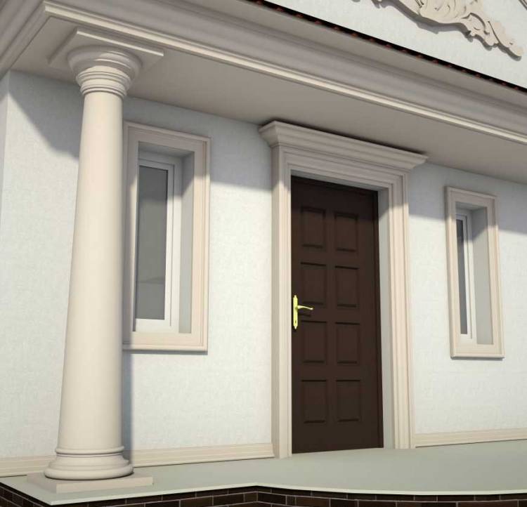 Вхідна група одноповерхового будинку з колонами і масивної декоративною облицюванням вхідних дверей - 5 причин поміняти Вхідні Двері вашого приватного, заміського будинку: фото приклади