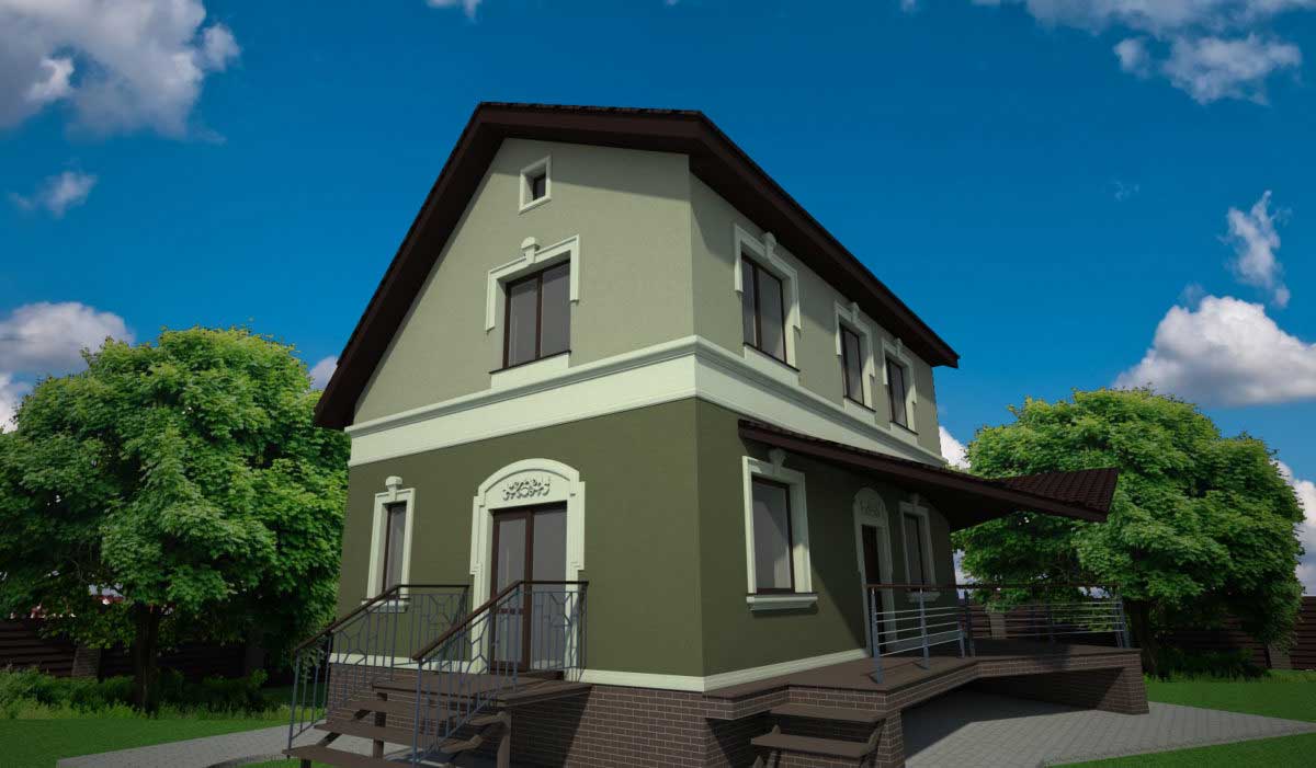 1527+ Сочетаний коричневого и зеленого цвета фасада дома с коричневой крышей