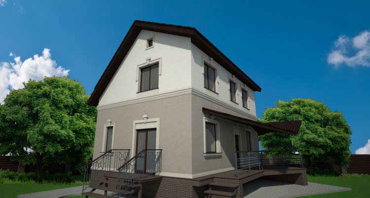 Сочетаний коричневого и зеленого цвета фасада дома с коричневой крышей