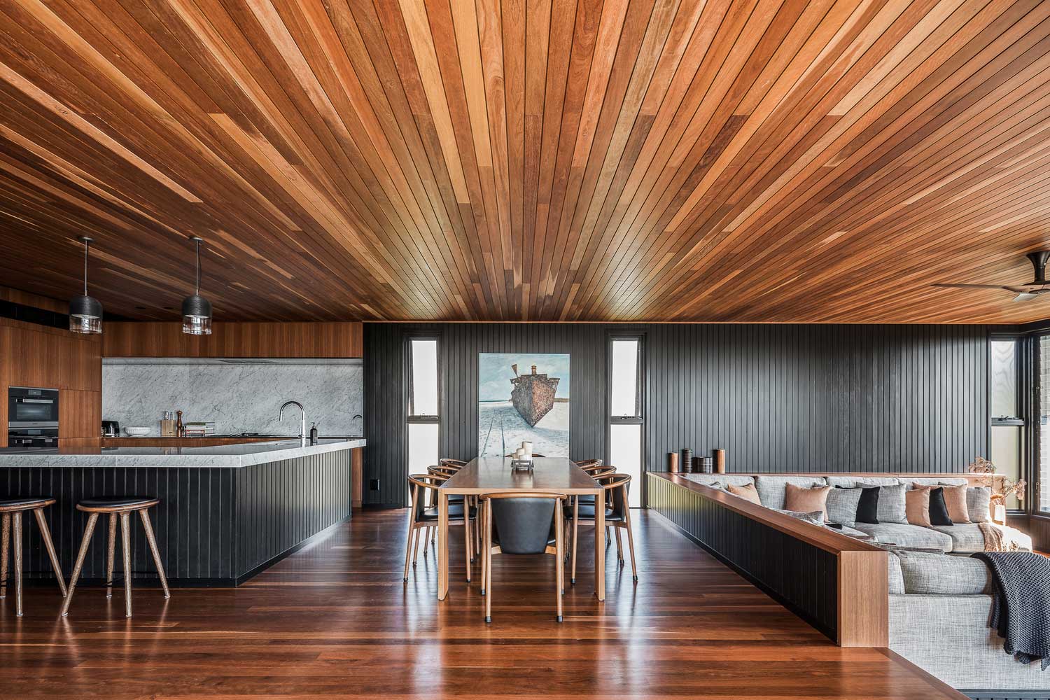 Wood finish ceiling as a modern trend