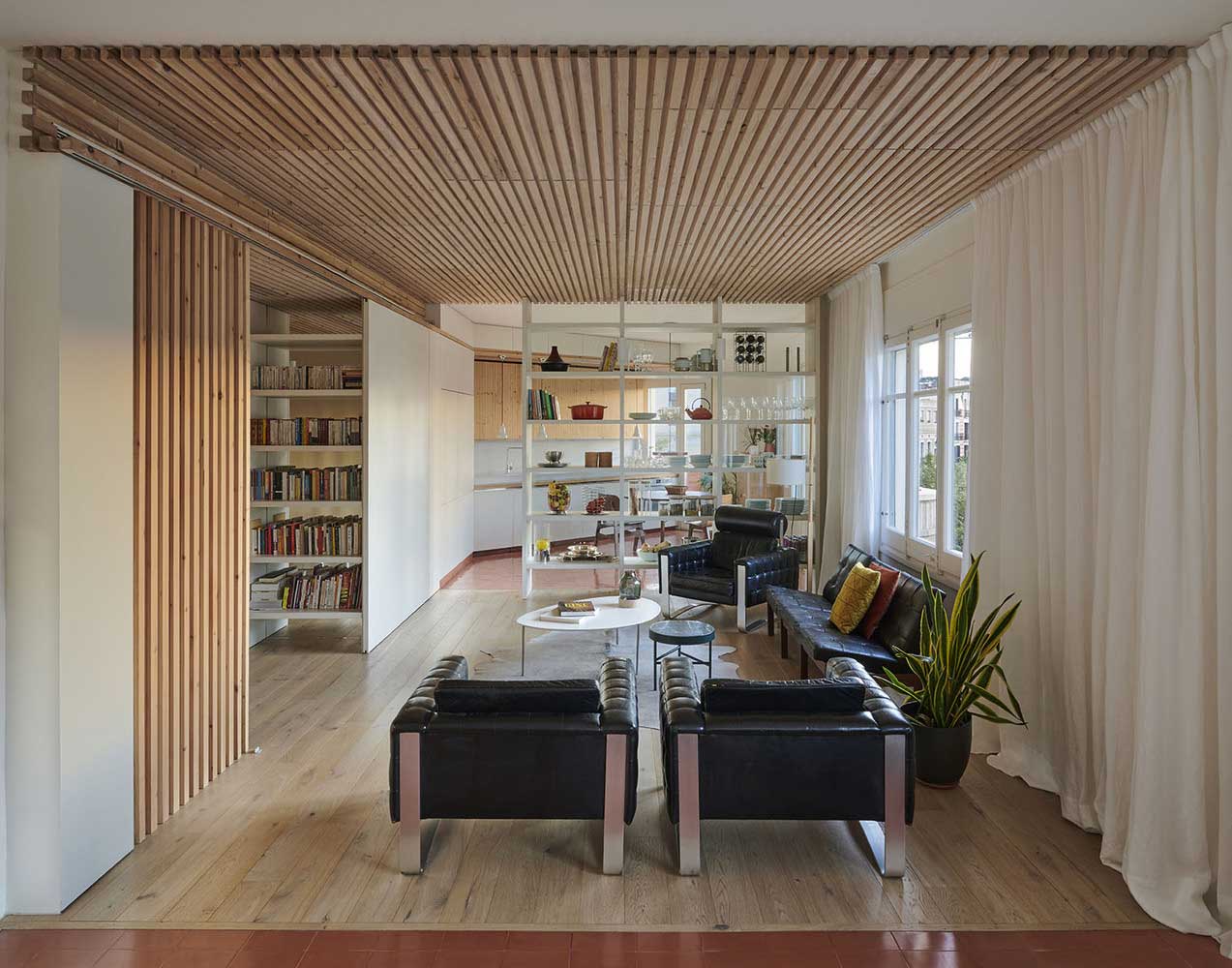 wooden slats in the interior: images