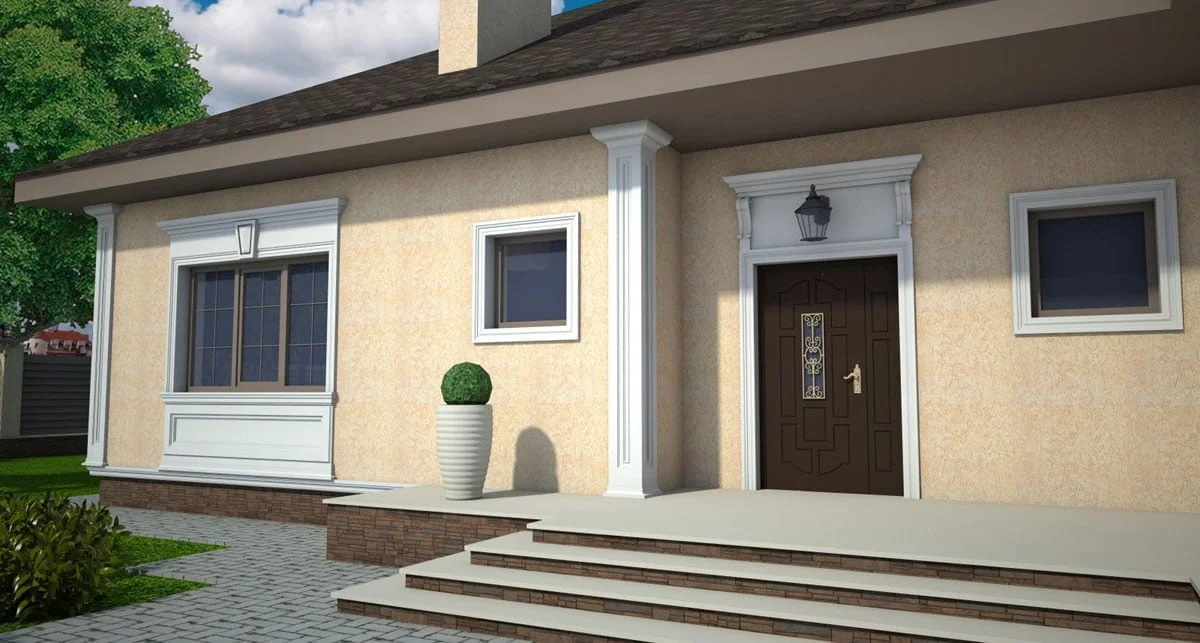 Cómo decorar las fachadas de casas color beige con molduras blancas? • 333+  Imágenes • [ArtFacade]