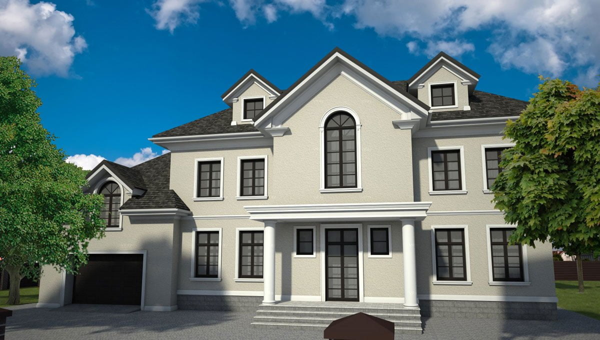 gray and white trim house