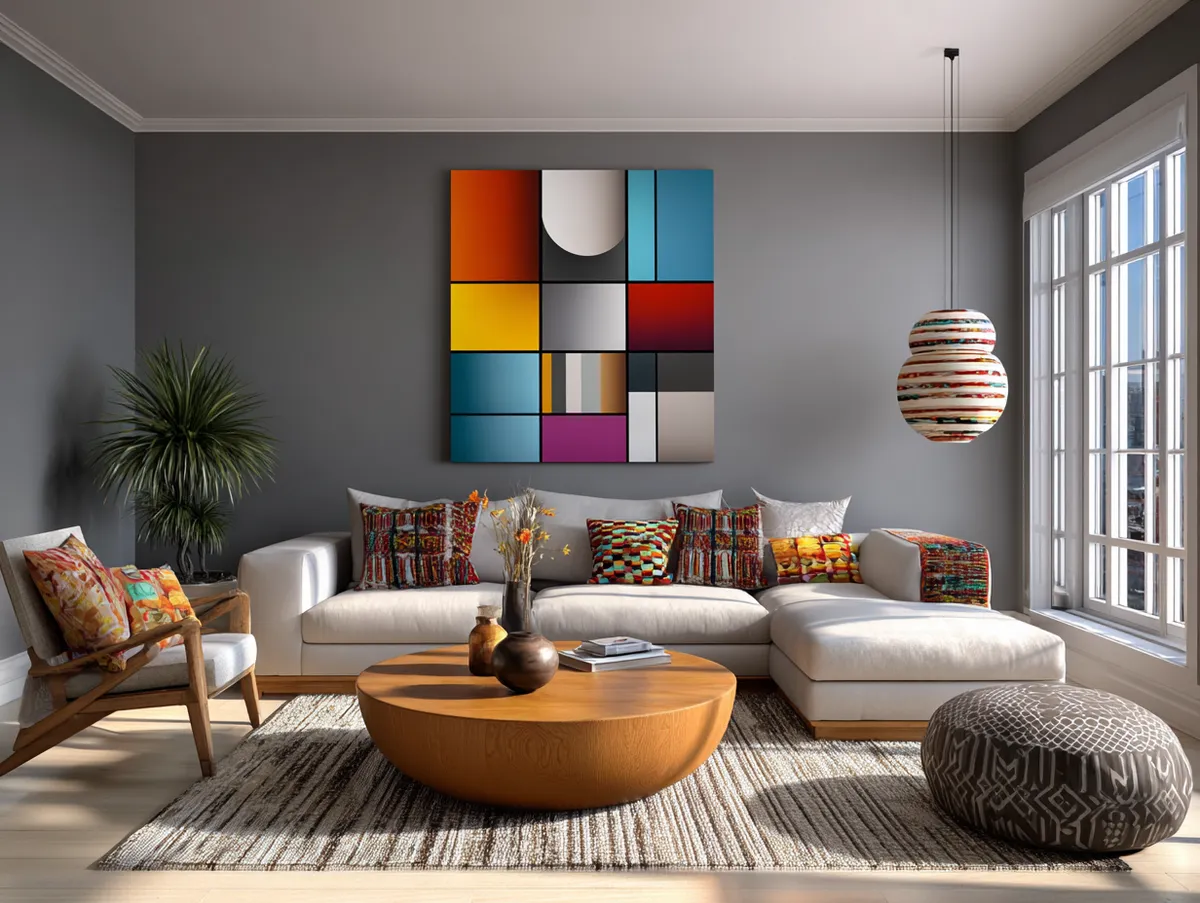 Geometric Canvas Art Breathing Life into a Contemporary Living Room
