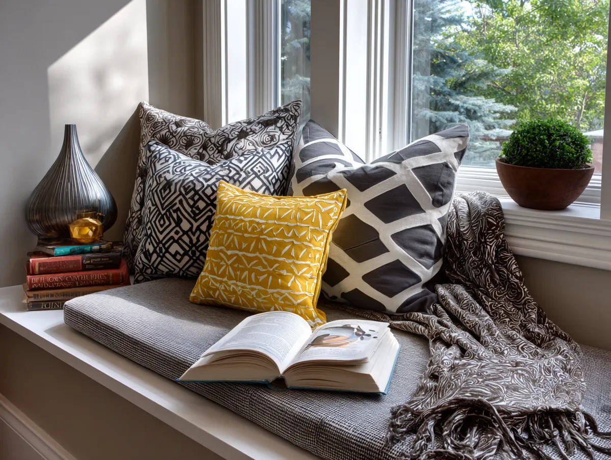 Geometric Decorative Pillows Add a Pop of Pattern to a Cozy Reading Nook