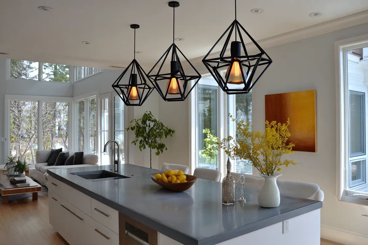 Geometric Pendant Light Illuminating a Contemporary Kitchen