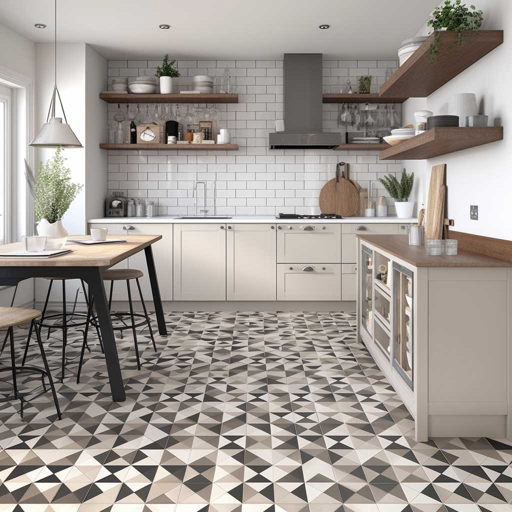 Geometric Vinyl Flooring Brightening a Modern Kitchen Space