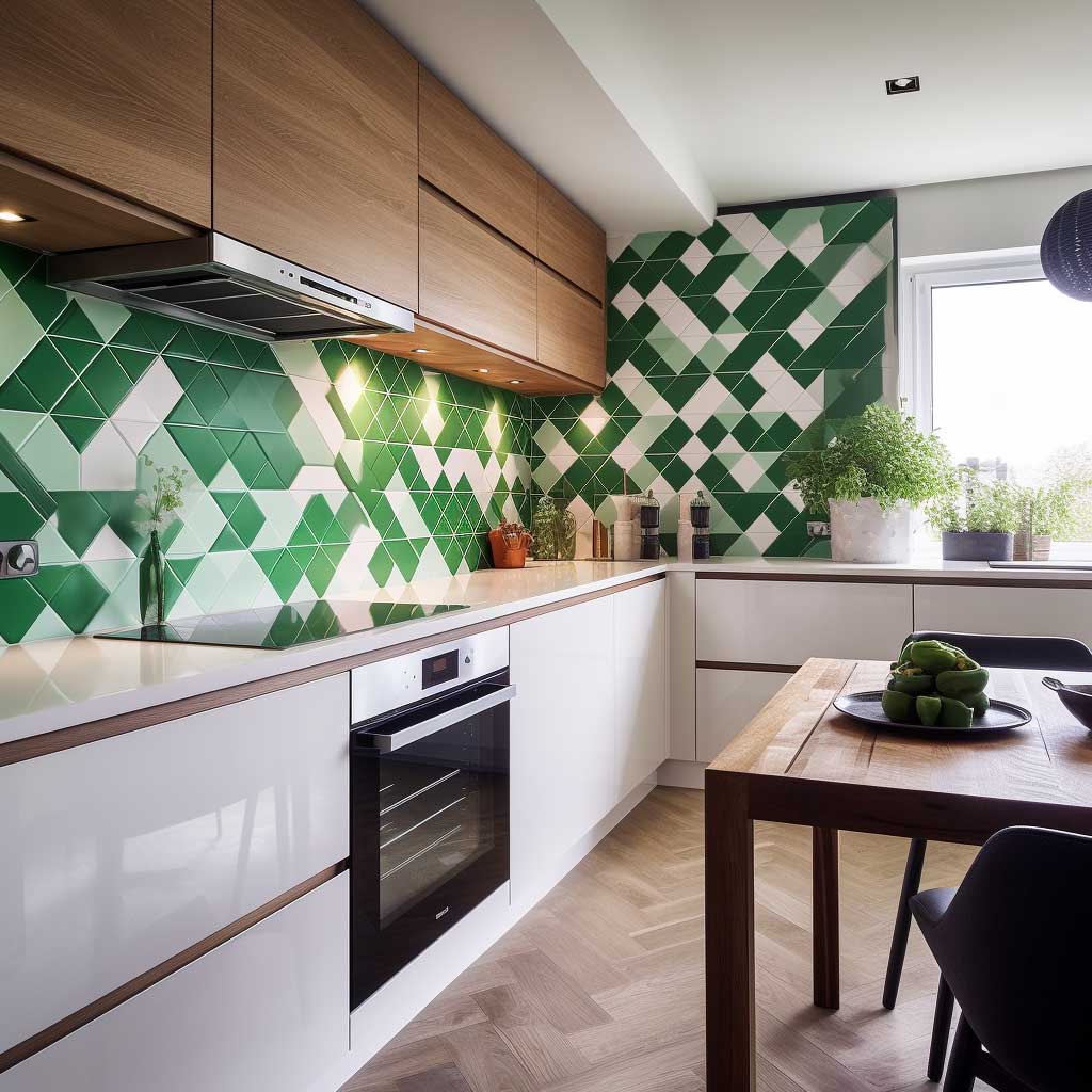 Green Geometric Tiles Infuse a Fresh Appeal into a Modern Kitchen • 333 ...