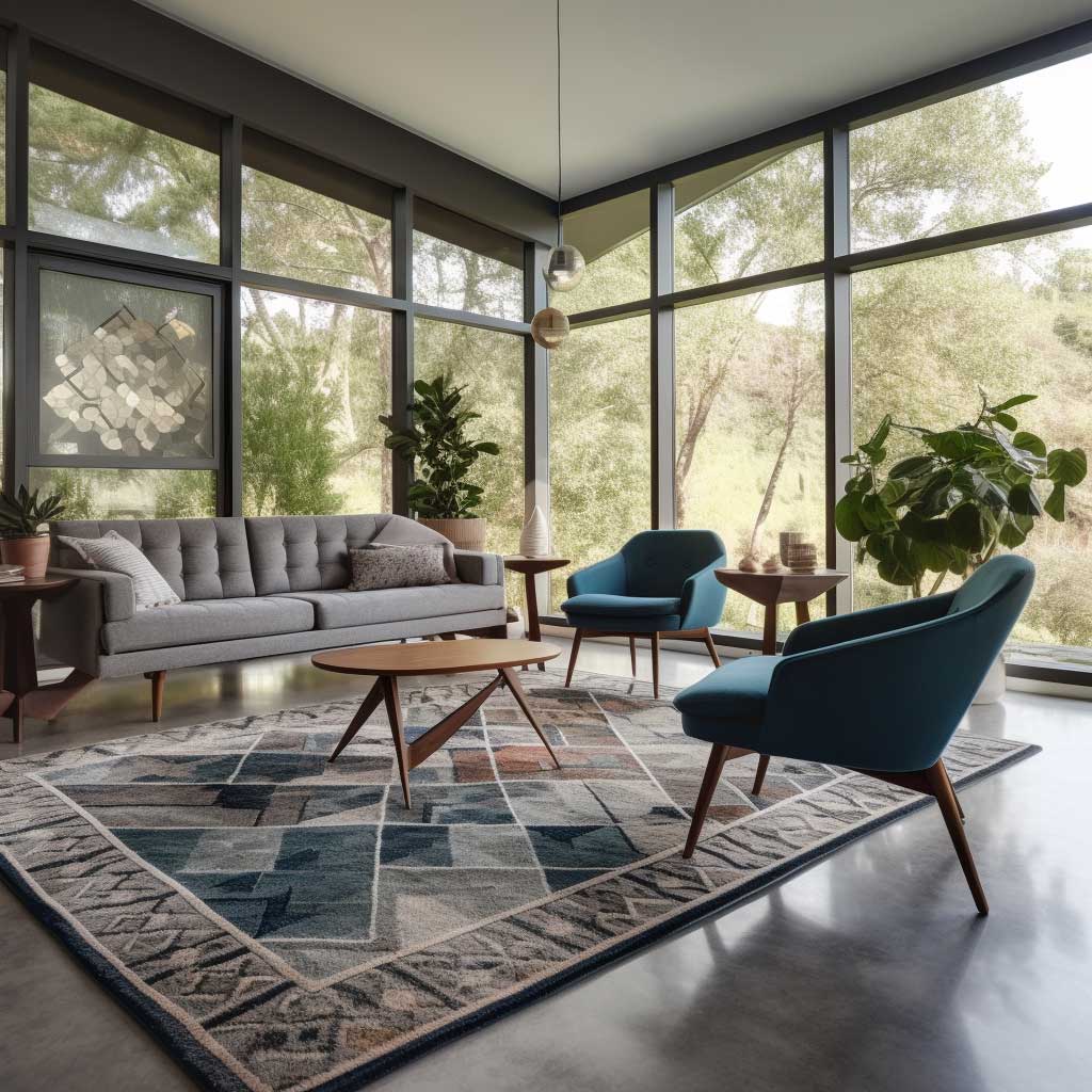 Mid Century Geometric Rugs Making a Statement in a Modern Living Room