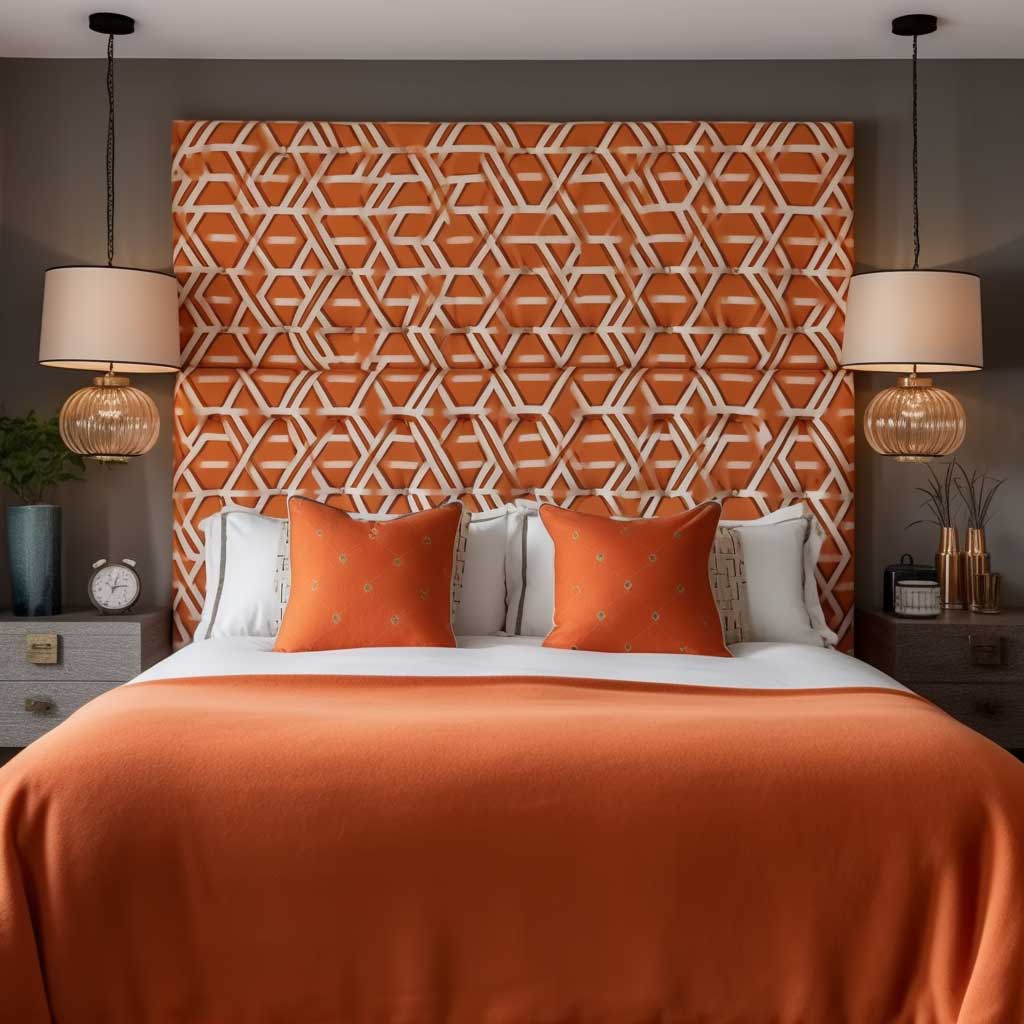 Orange Geometric Fabric Transforms Contemporary Bedroom Design