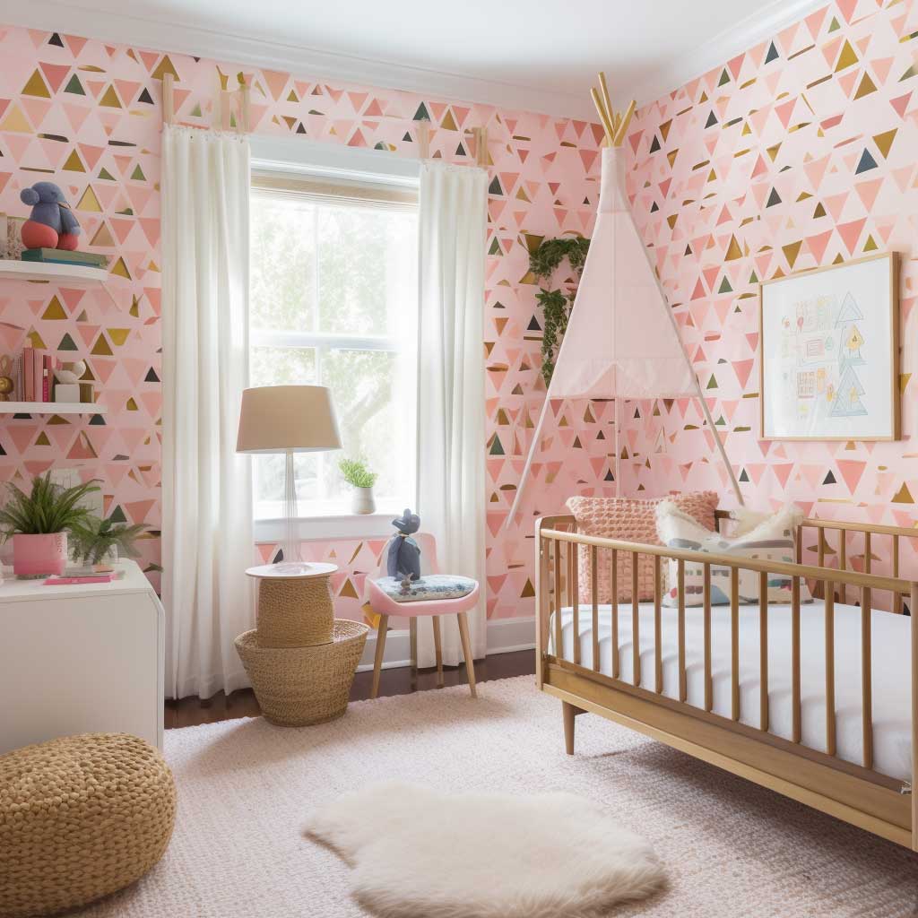 Pink Triangle Wallpaper Creates Whimsical Nursery Space