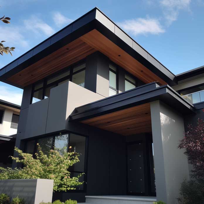 Modern roof cornice design with clean lines and minimalistic style on a contemporary house