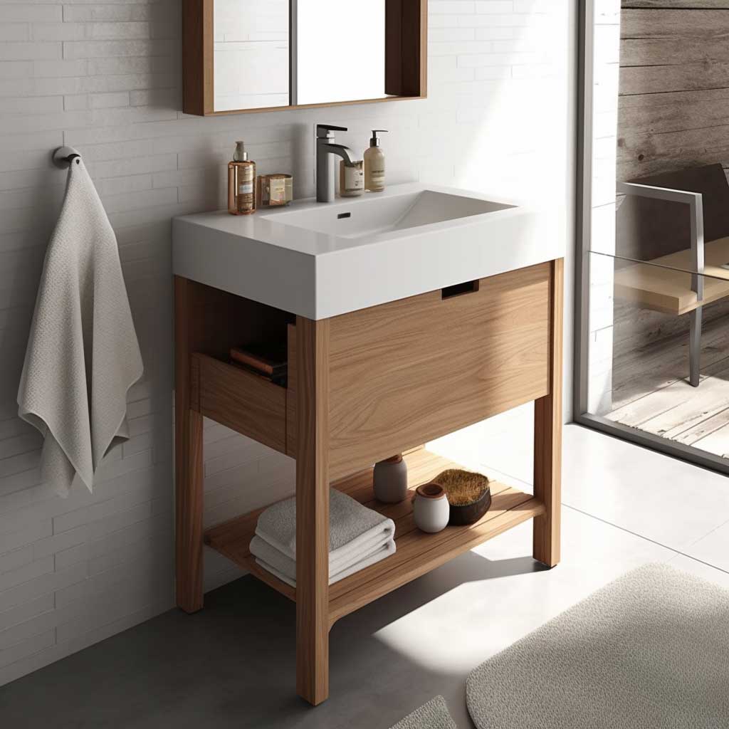 Innovative compact vanity in a small modern bathroom
