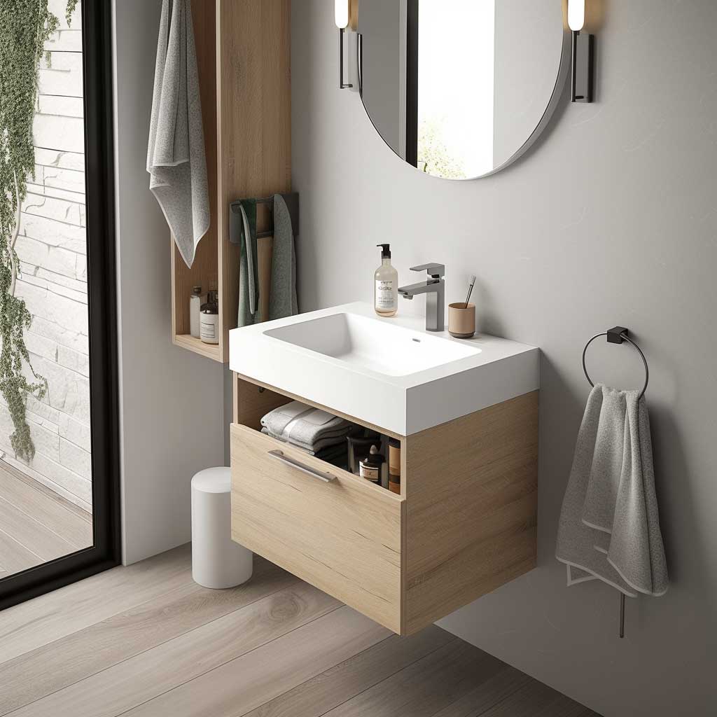 Innovative compact vanity in a small modern bathroom