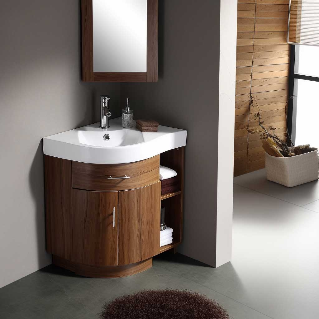 Compact corner vanity in a small modern bathroom