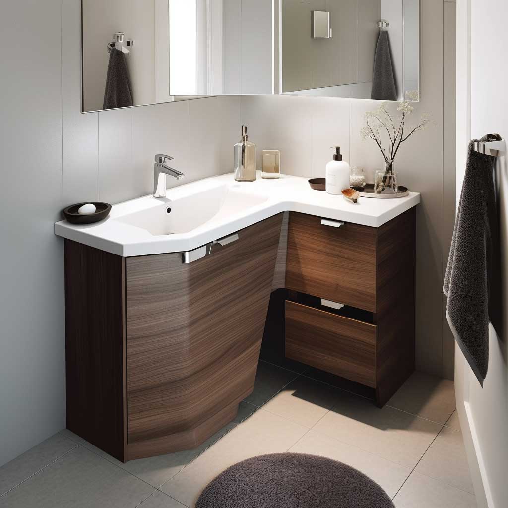 Compact corner vanity in a small modern bathroom