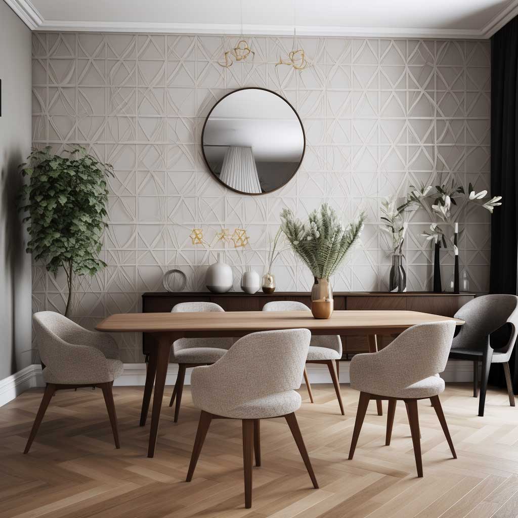 White Geometric Wallpaper Transforming a Modern Dining Room • 333 ...