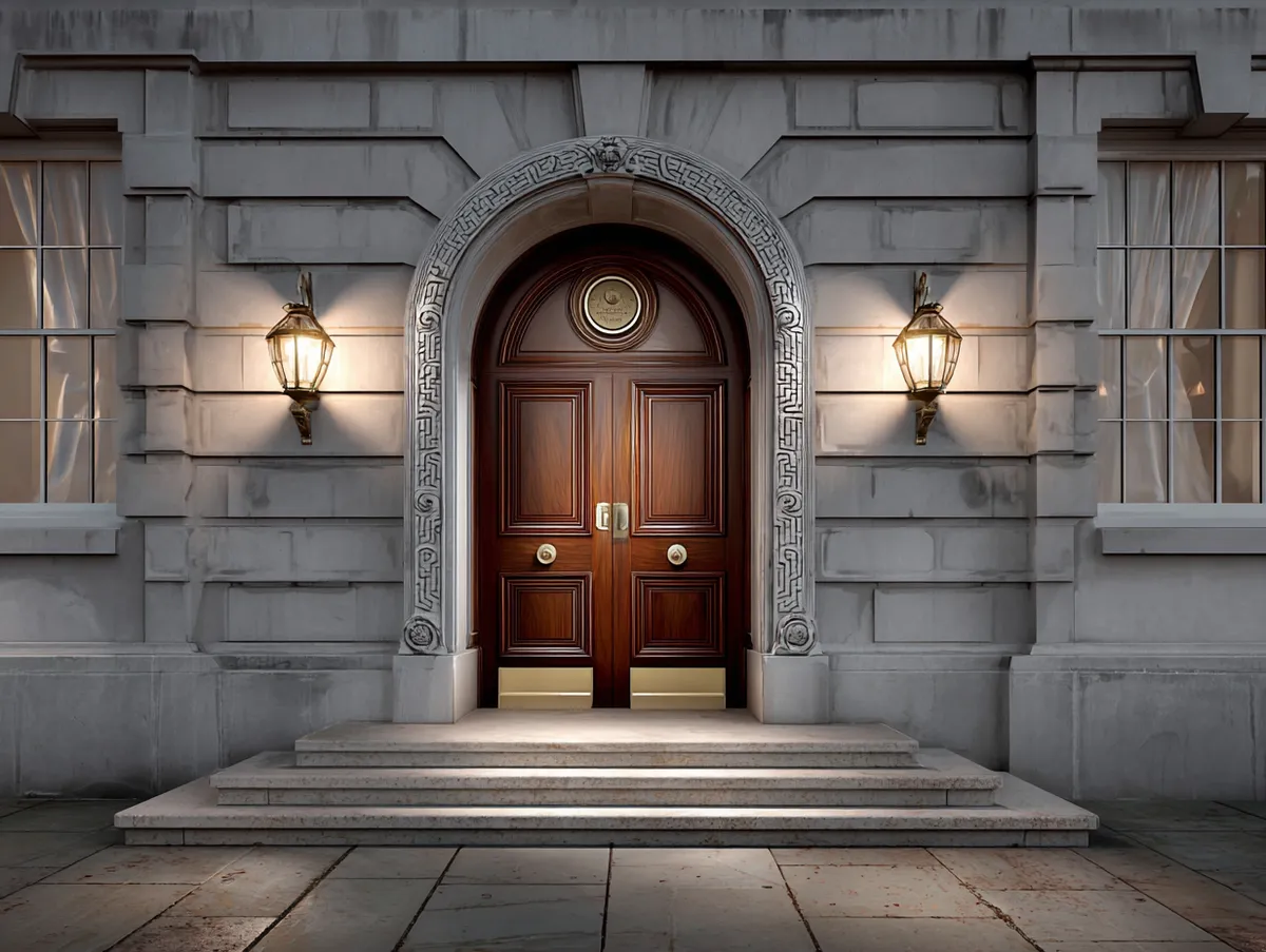 Timeless Elegance in a Classical Front Door with Decorative Trim - 2