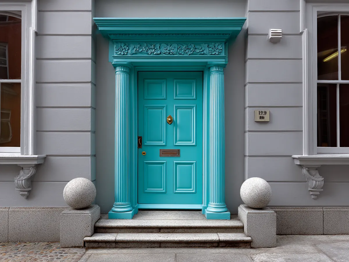 Modern Twist on a Classical Front Door with Decorative Trim