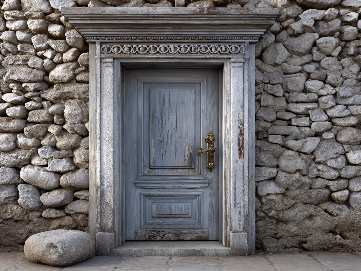 Rustic Charm of a Classical Front Door with Decorative Trim - 4