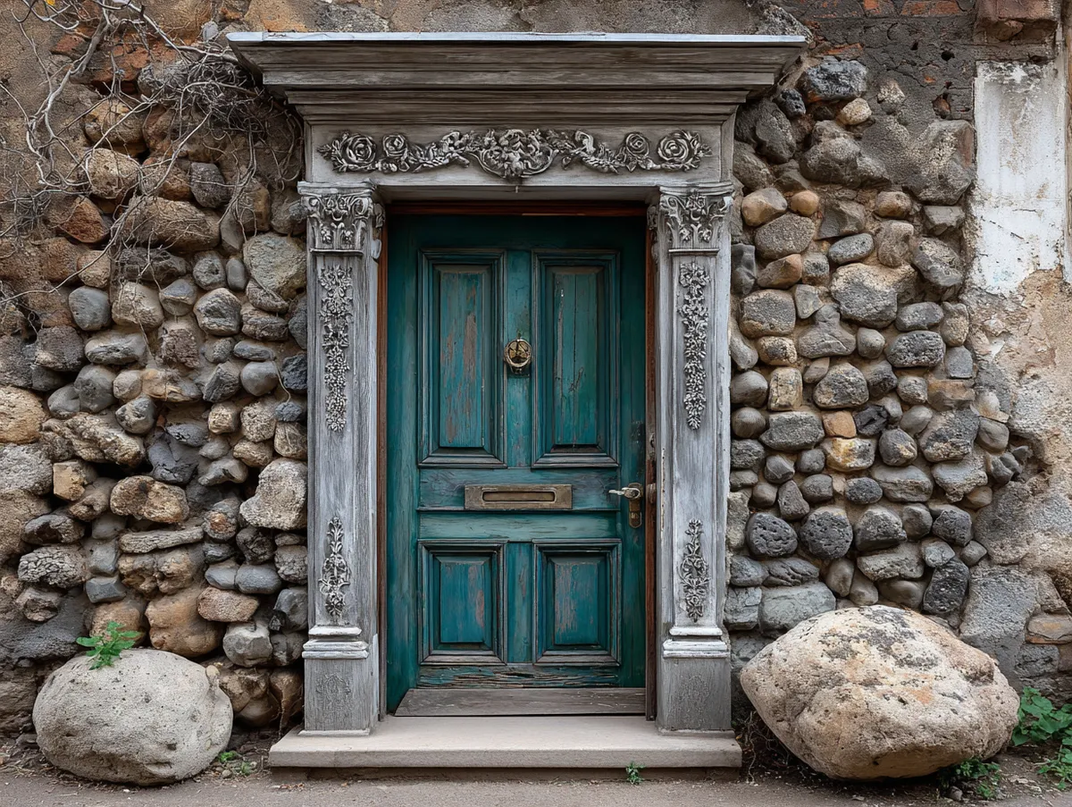 Rustic Charm of a Classical Front Door with Decorative Trim