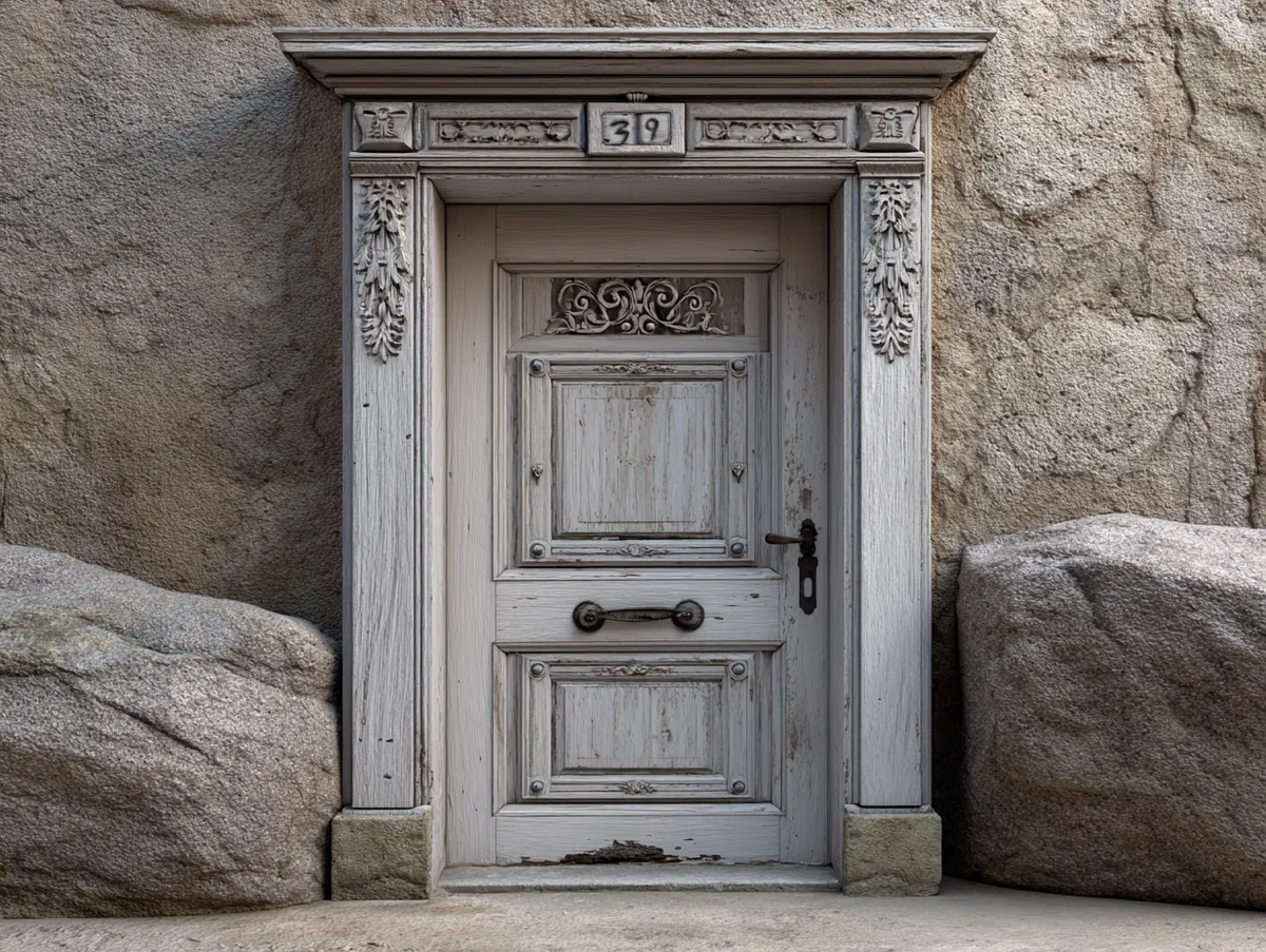 Rustic Charm of a Classical Front Door with Decorative Trim - 3