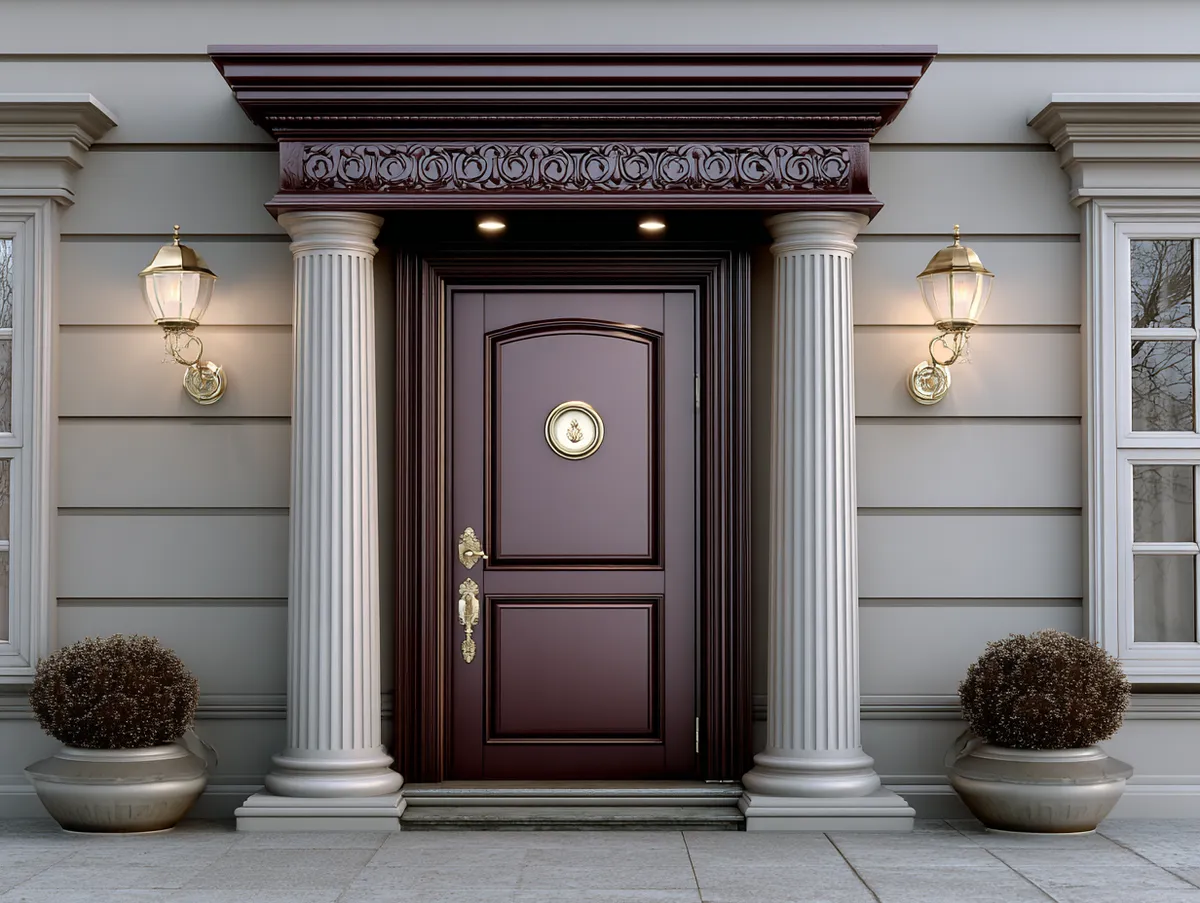 Timeless Elegance in a Classical Front Door with Decorative Trim