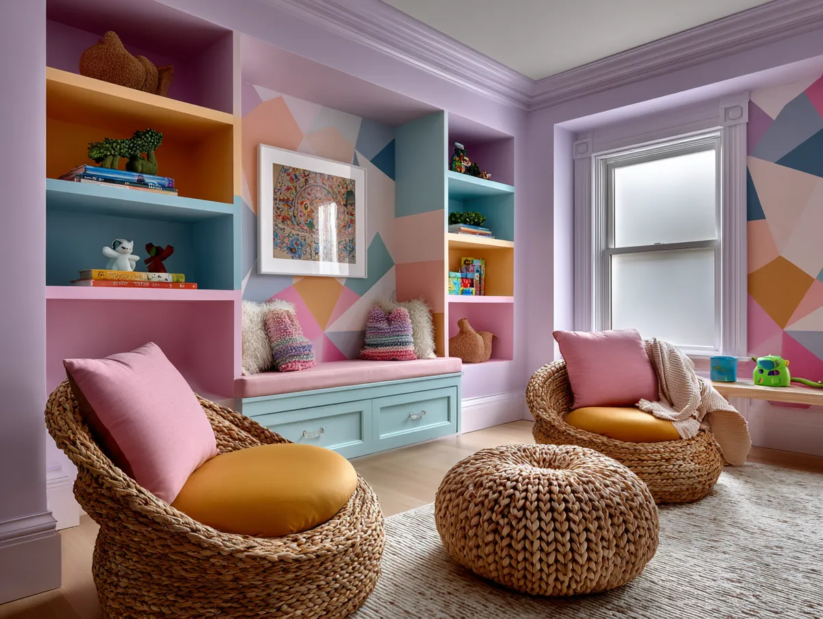 Colorful Geometric Wallpaper Livening up a Children’s Playroom