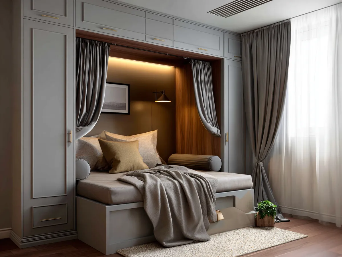 Compact Elegance in Japandi Small Bedroom