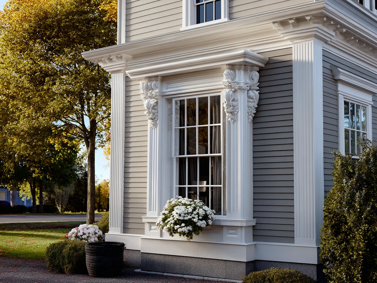 Classic Charm with White Colonial Style Outdoor Window Trim - 4