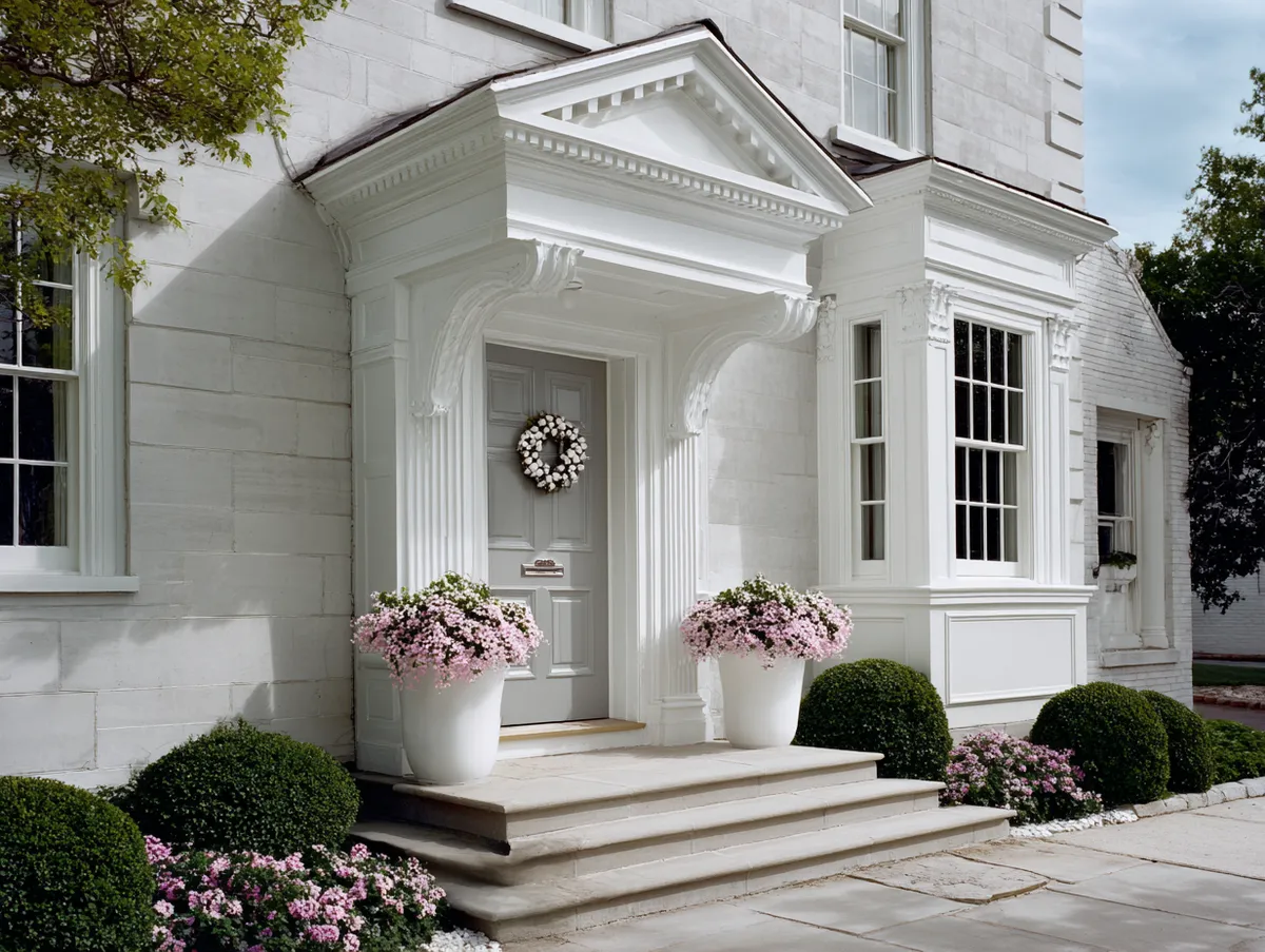 Classic Charm with White Colonial Style Outdoor Window Trim - 2