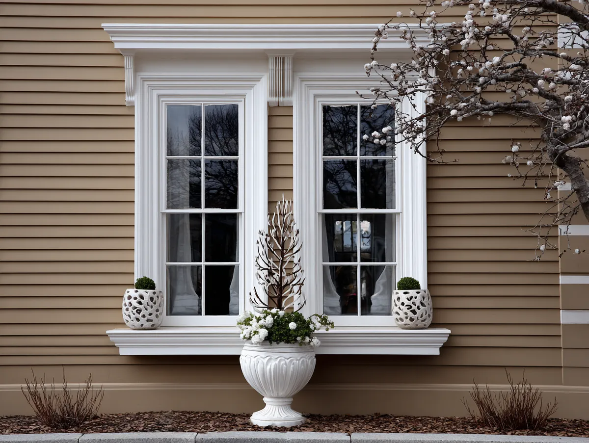 Classic Charm with White Colonial Style Outdoor Window Trim - 3