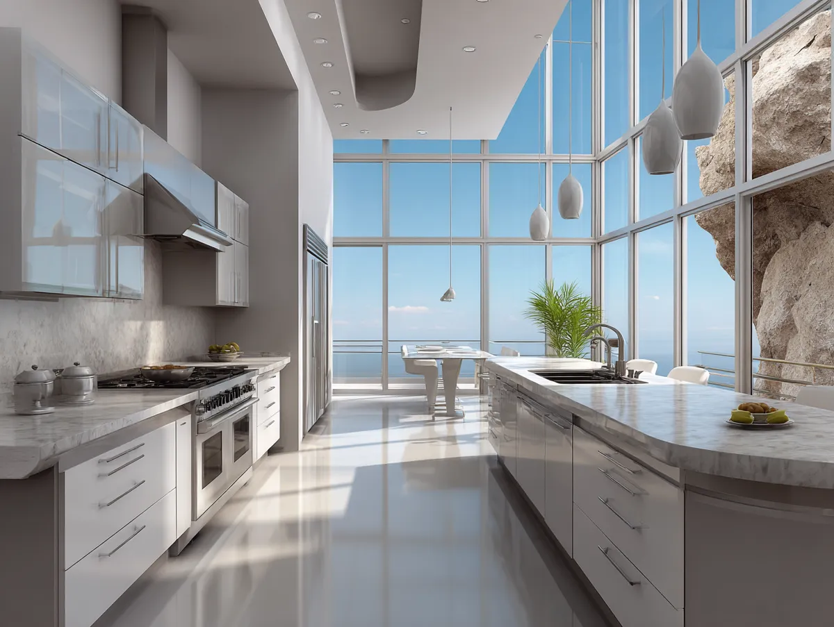 White and gray modern kitchen minimalist cabinetry