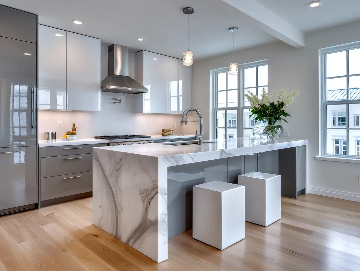 White grey modern kitchen sleek cabinet design