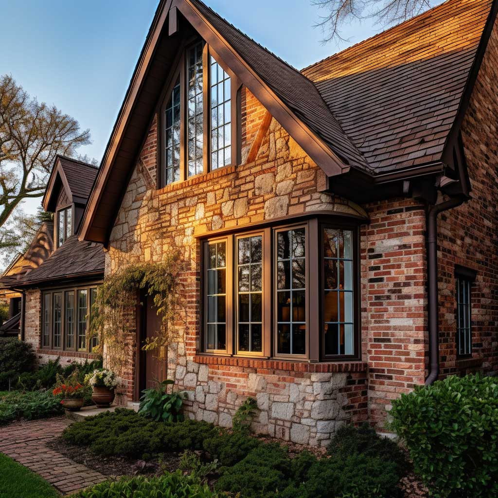 A rustic home showcasing exterior window trims made of brick, radiating an ageless charm.