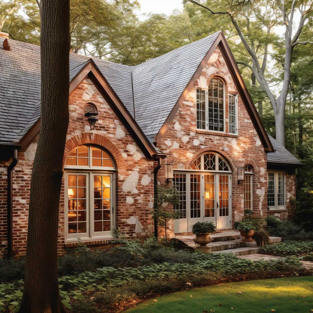 A rustic home showcasing exterior window trims made of brick, radiating an ageless charm.