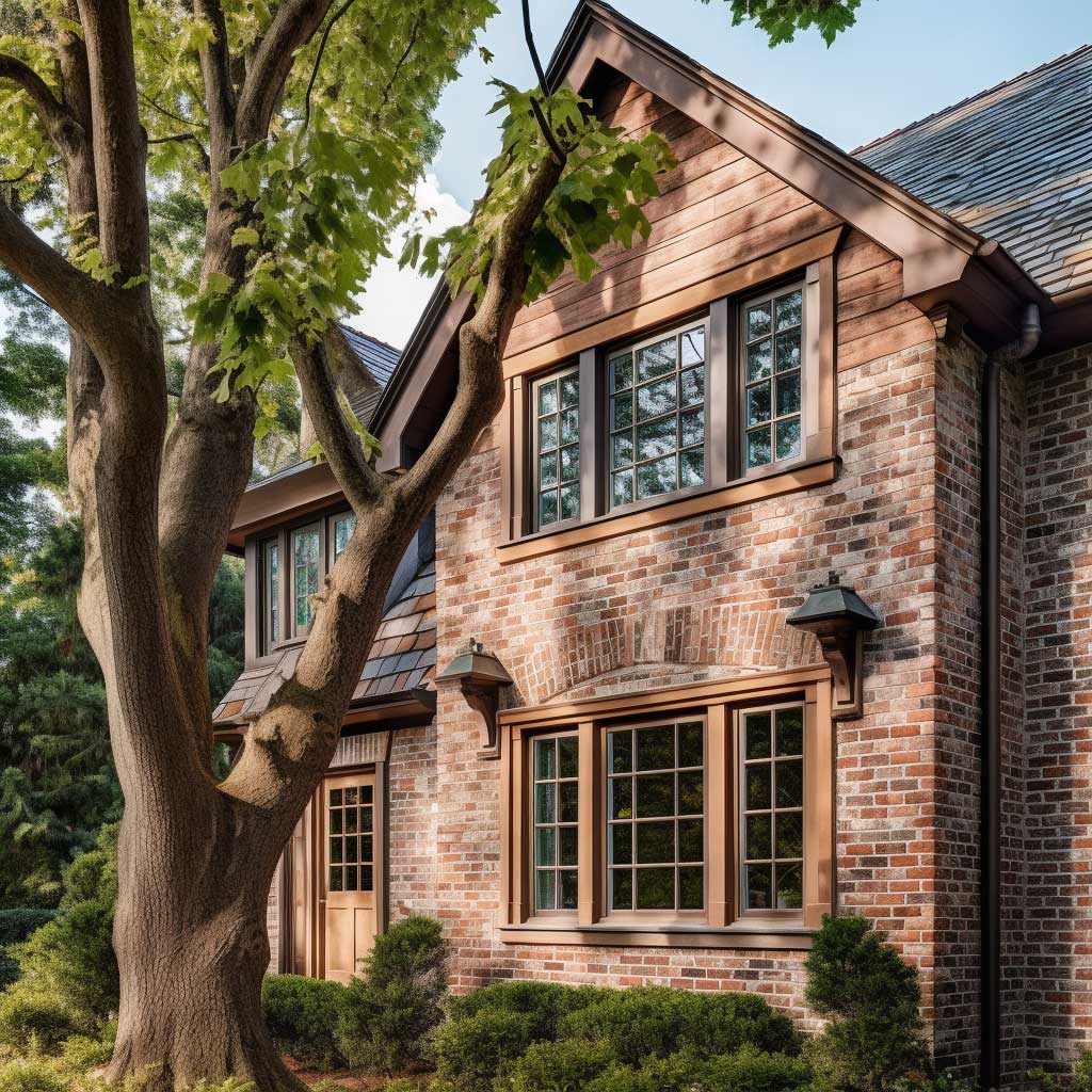 A rustic home showcasing exterior window trims made of brick, radiating an ageless charm.