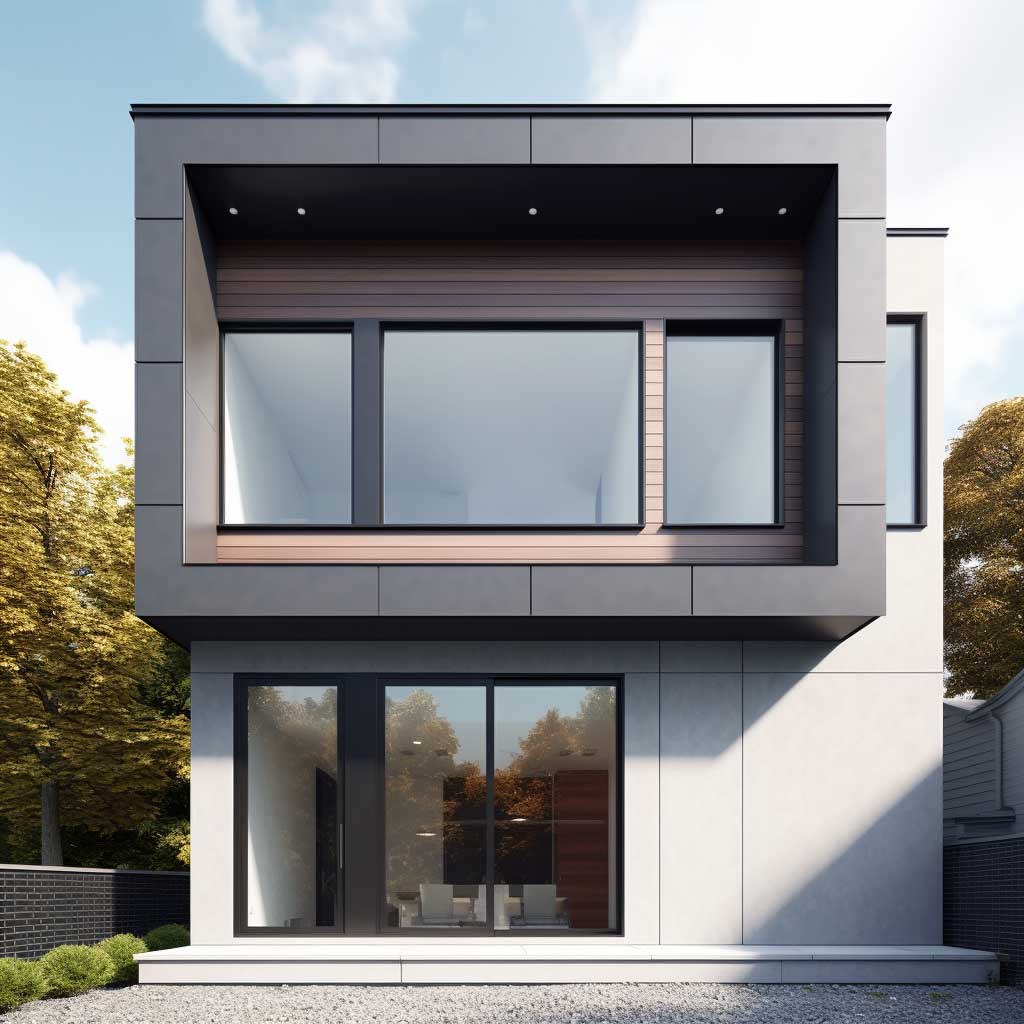 A sleek, modern home featuring simple and minimalistic exterior window trims.