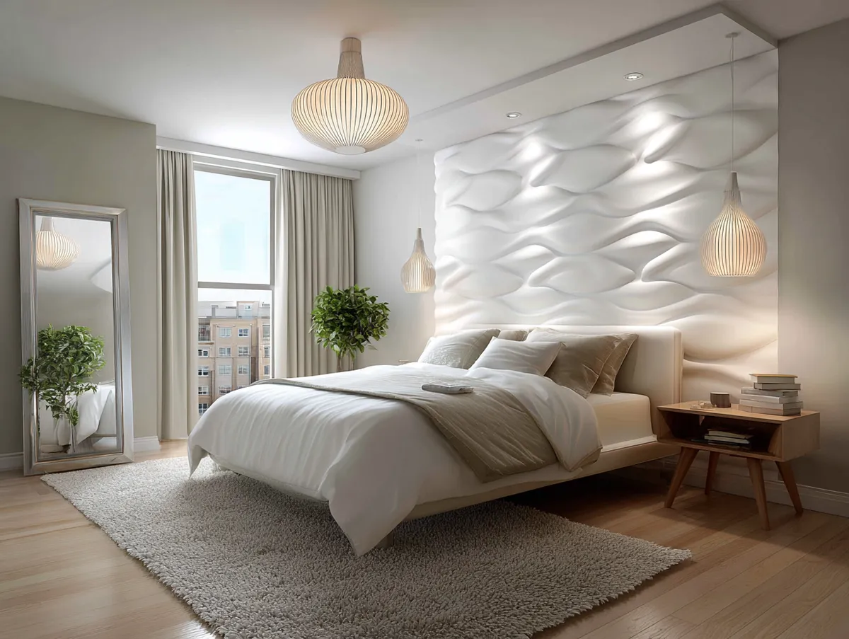 clean white PVC wall paneling for bedroom decor