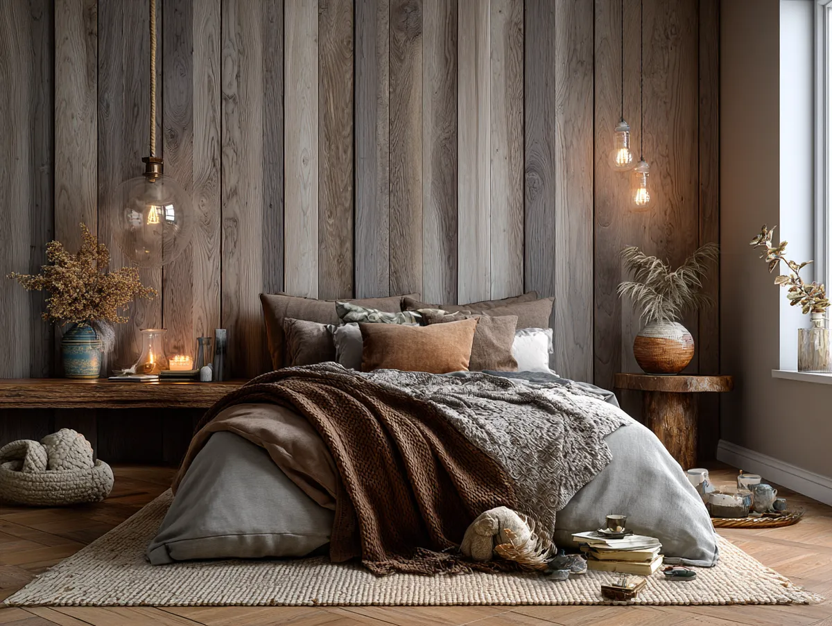 bedroom accent wall with wood-look PVC panels