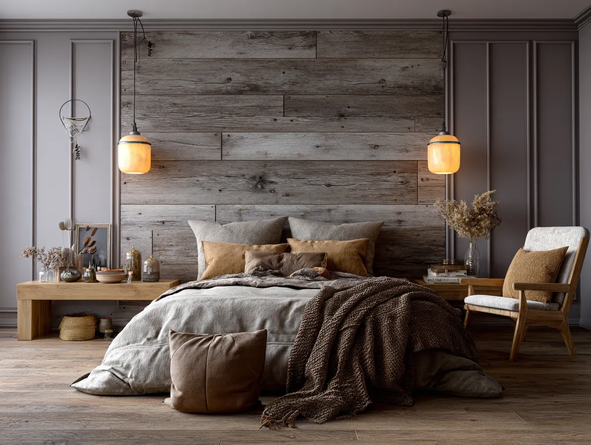 rustic wood-effect PVC paneling for bedroom