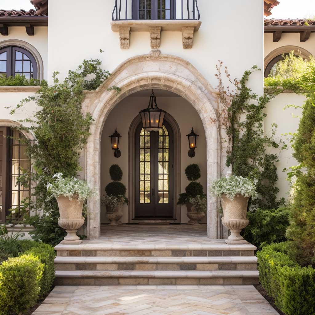 A beautifully crafted traditional arch design gracing the entrance of a home.