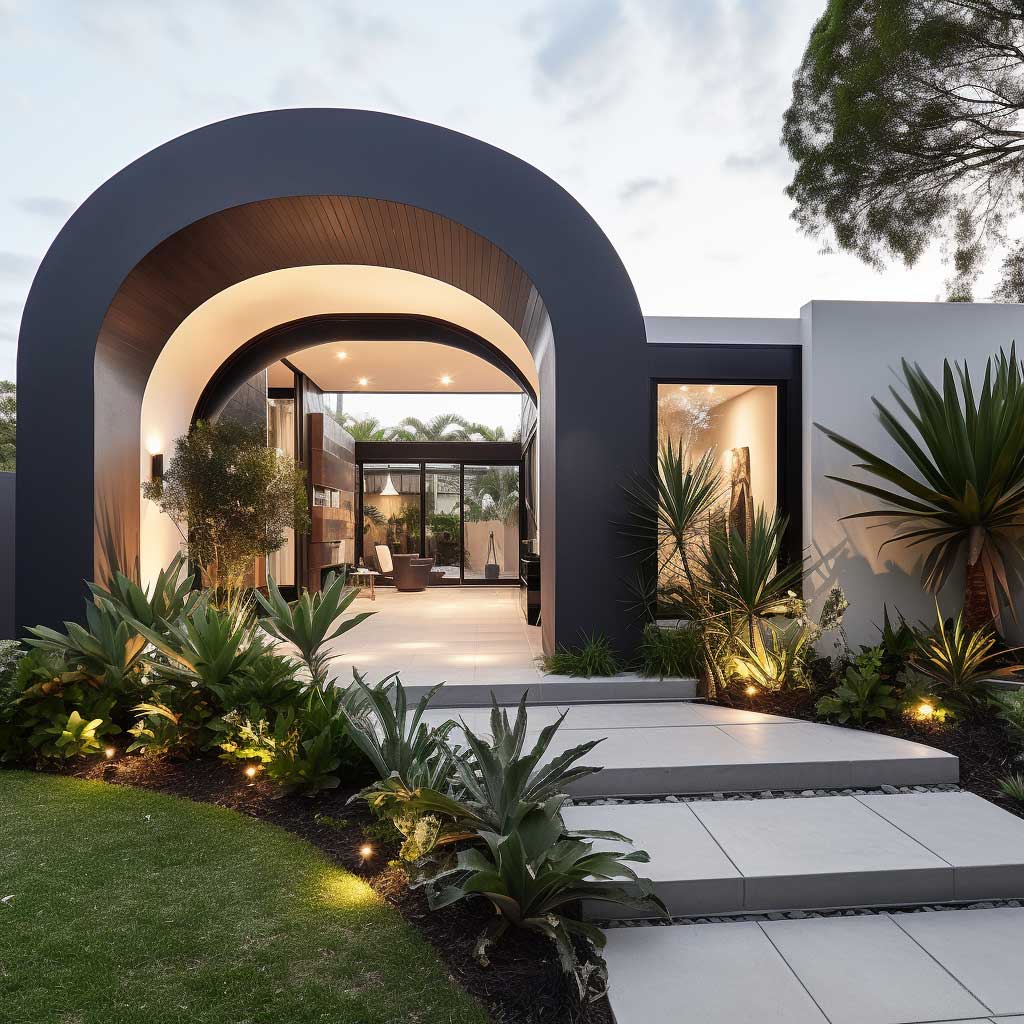 An eye-catching modern arch design enhancing a stylish home entrance.